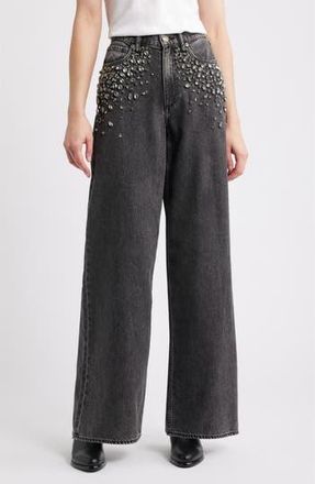 Rag & Bone Featherweight Sofie Embellished High Waist Wide Leg Jeans in Jewel at Nordstrom Rack, Size 29