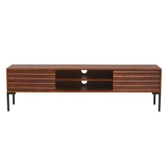 Miliboo Miliboo - Mueble Tv De 2 Puertas De Madera Oscura Maciza De Mango Y Metal Negro 160 Cm Onda