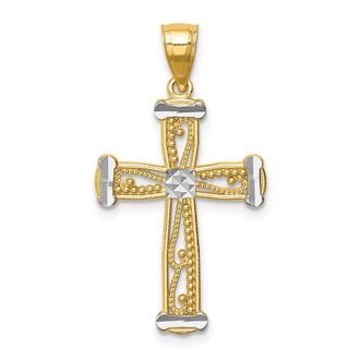 Diamond2Deal 14k Yellow Gold Rhodium Cross Pendant