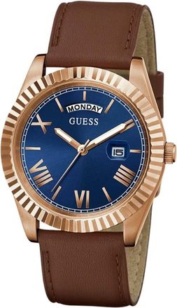 Guess Connoisseur Horloge - Heren - Accessoires - Bruin - Maat: ONE Size Leer
