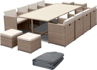 Sweeek Mesa de jard&iacute;n de resina trenzada con 12 sillones + funda