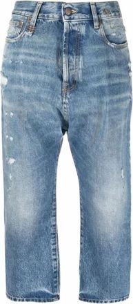 R13 Blauwe Drop Crotch Cropped Denim Jeans - Dames - Cropped Jeans - Blauw - W25 - Denim - Jeans