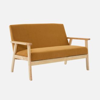 Sweeek Sweeek - Sof&aacute;-banco 2 Plazas, Pana, Patas De Madera, Isak Pana, Mostaza, 114x69.5x73 Cm