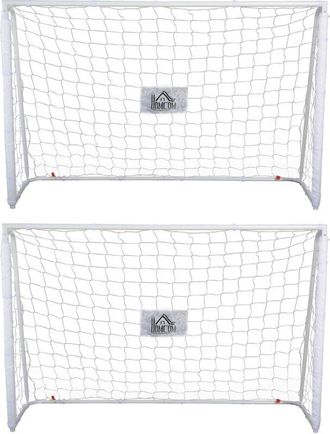 HOMCOM Homcom - 2 Porter&iacute;as De F&uacute;tbol Puertas De F&uacute;tbol Con Soporte De Metal Y Red Para Entrenamiento De F&uacute;tbol En Jard&iacute;n Aire Libre 186x62x123 Cm Blanco