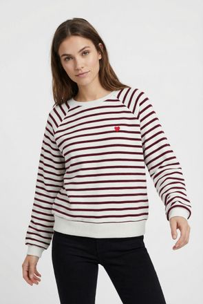 Pieces Sweatshirt PIECES PCGRETA LS EMB UB SWEAT FC, Damen, Gr. XXL, cloud dancer stripes:tawny port, heart emb, Sweatware, Obermaterial: 78% Baumwolle, 22% 