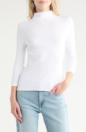 Nordstrom Three-Quarter Sleeve Stretch Pima Cotton Mock Neck T-Shirt in White at Nordstrom Rack, Size Xx-Large