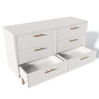 STILVORA C&oacute;moda Con 6 Cajones Con Patas De Metal Y Tiradores Dorados, Frentes Acanalados, En Tablero, Blanco, 120&times;40&times;75 Cm