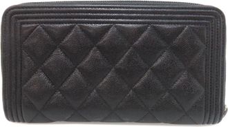 Chanel Boy Chanel Black Leather Long Wallet (Bi-Fold) (Pre-Owned)