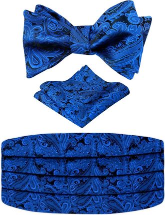 Alizeal Mens Classic Paisley Self-tied Adjustable Bow Tie, Cummerbund and Pocket Square Set, Royal Blue