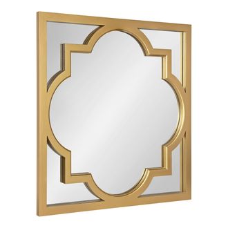Kate & Laurel Hogan Moroccan Square Framed Mirror, 30 x 30, Gold, Decorative Modern Glam Accent Mirror with Ornate Geometric Design