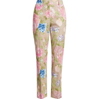Tahari by ASL Floral Print Pants in Taupe Multi at Nordstrom, Size 10