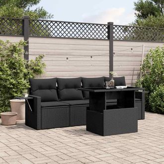 vidaXL Vidaxl - Set De Muebles De Jard&iacute;n 5 Pzas Y Cojines Rat&aacute;n Sint&eacute;tico Negro