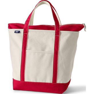 Lands End Zip Top Canvas Tote Bag in Natural/heritage Red at Nordstrom, Size X-Large