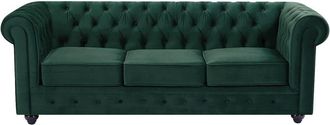 VENTE-UNIQUE.COM Sof&aacute; fijo terciopelo 3 plazas verde 205x88cm