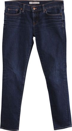 J Brand Mid Rise Skinny Cut Jeans in Blue Cotton Denim