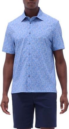 Bugatchi Milo OoohCotton Print Short Sleeve Button-Up Shirt in Air Blue at Nordstrom Rack, Size Medium