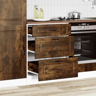 Berkfield Home Kitchen Base Cabinet Porto Smoked Oak Engineered Wood in Brown