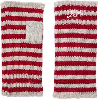 Damson Madder Striped Wool Fingerless Mittens - Multicoloured - One Size