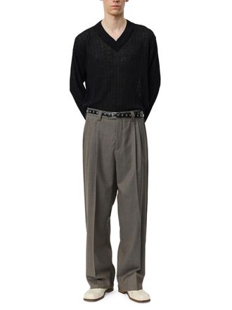 Mfpen High-Waisted Brown Trousers with Pleated Front
