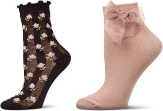 MeMoi Floral Assorted 2-Pack Ankle Socks in Black-Beige at Nordstrom, Size 9