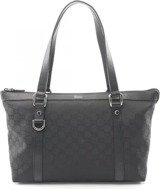 Gucci Black Nylon Leather Handbag Tote Bag (Pre-Owned)