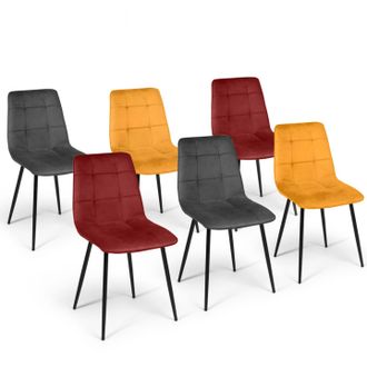 IDMarket Set Di 6 Sedie Mila In Velluto Vintage Di Colore Misto: Bordeaux X2, Grigio Scuro X2, Giallo Ocra X2