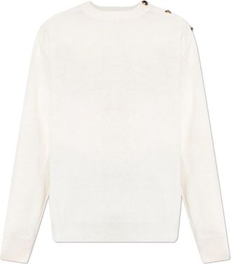 Balmain Turtleneck Trui met Drukknoopsluiting op de Schouder - Heren - Cashmere truien - Beige - XL - Wol - Truien & Vesten