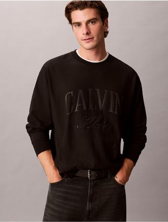Calvin Klein Jeans Calvin Klein Mens Premium Terry Arch Logo Sweatshirt - Black - XL