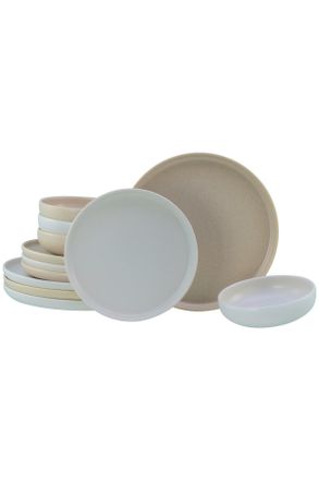 CREATABLE Tafelservice, Creme, Sandfarben, Keramik, 12-teilig, stapelbar, Geschirr, Geschirrsets, Tafelservice