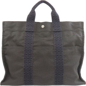 Herm&egrave;s Gray Canvas Tote Bag (Pre-Owned)