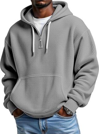 Generic RIKAY Hoodies For Men 1/4 Zip Sweatshirt Casual Plain Hoody Mens Hoodies Pullover Casaul Long Sleeve Drawstring Waffle Knit Hooded Sweatshirt With Kan