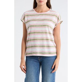 Bobeau Caty Relaxed Stripe Slubbed T-Shirt in Berry/sphagnum Stripe at Nordstrom Rack, Size X-Large
