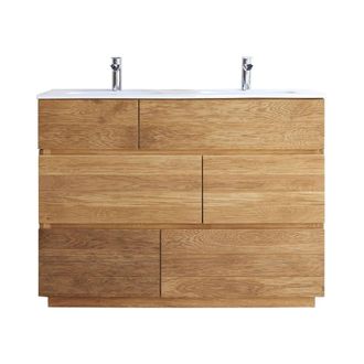 Tikamoon Mueble de ba&ntilde;o de roble macizo y cer&aacute;mica de 120 cm