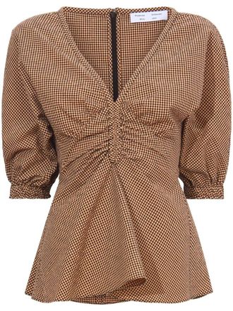 Proenza Schouler Gingham long sleeve peplum top - Orange