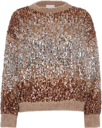 Brunello Cucinelli Dazzling Embroidery sweater in Brown at Nordstrom, Size Xx-Small Eu
