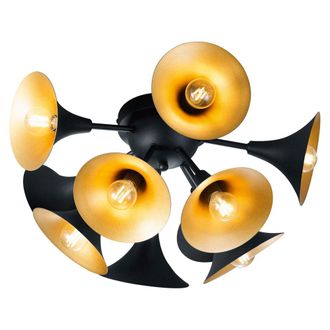 Trio Plafoniera Lampada Soggiorno Plafoniera Plafoniera Oro Nero 10 Fiamme E14, Metallo, Attacco 10x E14, Dxh 50x26 Cm Trio 603201032