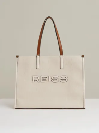 Reiss Natural Canvas Logo Tote Bag