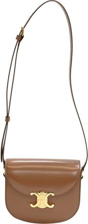 Celine Brown Calf Leather Teen Besace Triomphe Flap Shoulder Bag (Authentic Pre-Loved)