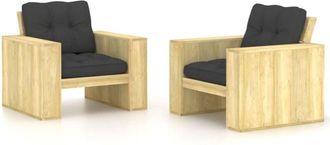 vidaXL Sillas De Jard&iacute;n Cojines Antracita 2 Uds Madera Pino Impregnada Vidaxl