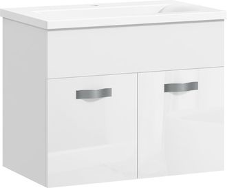 Mauro Ferretti Mobile Bagno Sospeso Con Lavabo, Armadietto A 2 Ante Con Cerniere Ammortizzate, 61x40x50cm, Bianco Lucido