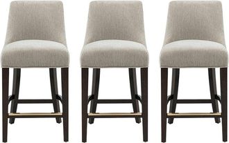 Manhattan Comfort Set Of 3 Beever Chenille Counter Stools With Rubberwood Legs