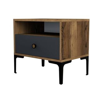 Dmora Dmora - Mesa De Noche Seraph, C&oacute;moda Baja, Mesilla De Noche, Estante De La Cama, 56x40h51 Cm, Nogal Y Antracita, Con Embalaje Reforzado