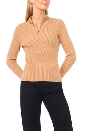 Halogen Rib Quarter Zip Sweater in Latte Heather at Nordstrom Rack, Size Xx-Large