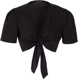 8 by YOOX SHORT SLEEVE CROP TOP WITH FRONT KNOT