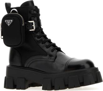 Prada Womens Leather And Re-Nylon Boot Black Calfskin Polyamide Riciclat