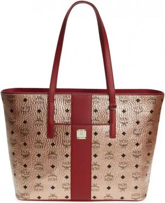 MCM Anya Champagne Gold Monogram Visetos Canvas Medium Tote Bag