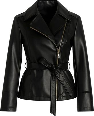 Twinset Light Jackets, female, Black, L, Black Biker Jacket with Golden Details