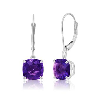 MAX + STONE 14k Solid White Gold Gemstone Dangle Leverback Earrings (8mm)