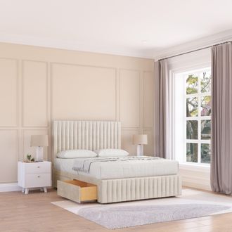 Sloomy Madison Plush Bed Set, 2 Drawers, Mattress & 26 Headboard in Cream | Size: Small Double