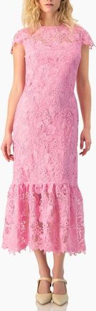 Ivonne Lace Cap-Sleeve Midi Dress in Pink at Nordstrom, Size 10